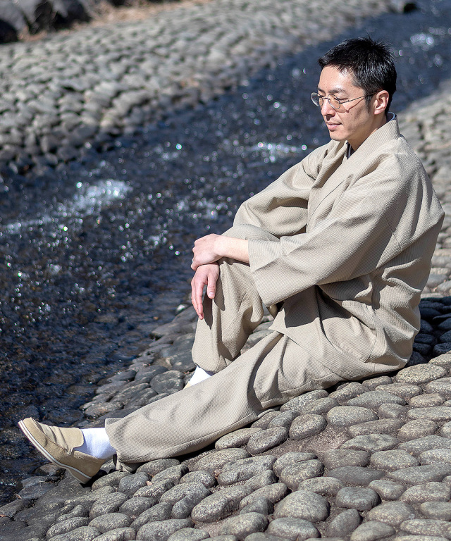 クールマックス・サッカー作務衣 No.3 ベージュ (M-LL) | 作務衣・甚平