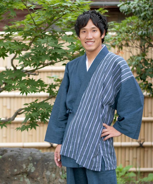 綿麻楊柳デザイン作務衣 No.2 中紺 | 作務衣・甚平通販 和粋庵