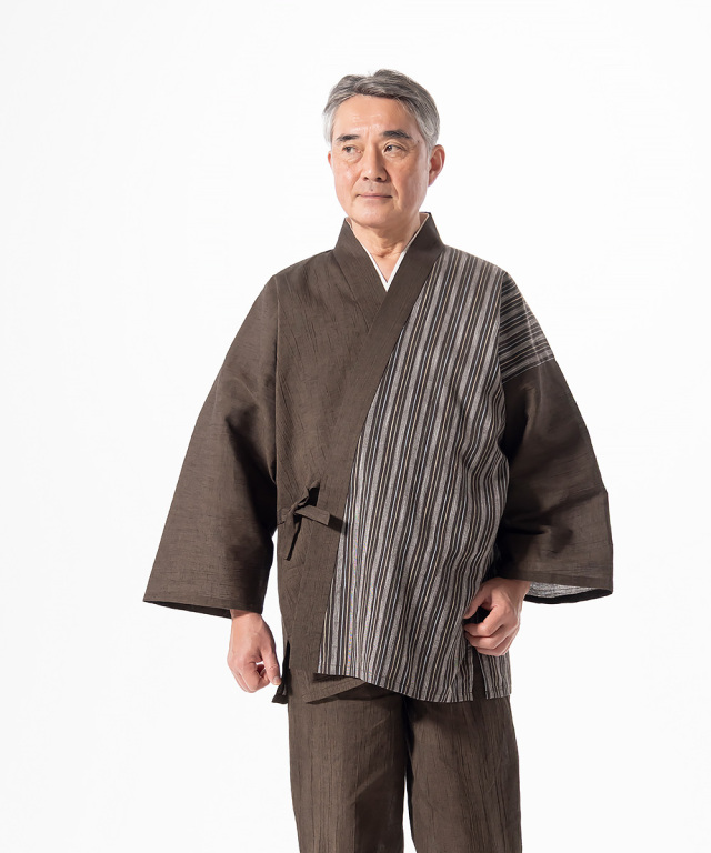 1205 綿麻楊柳デザイン作務衣  No.5 茶