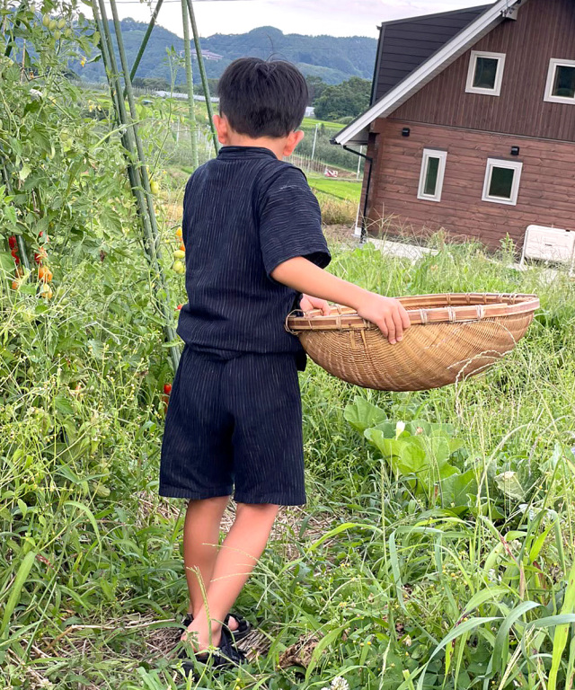 近江ちぢみ絣織子供甚平 No.1 濃紺 | 作務衣・甚平通販 和粋庵