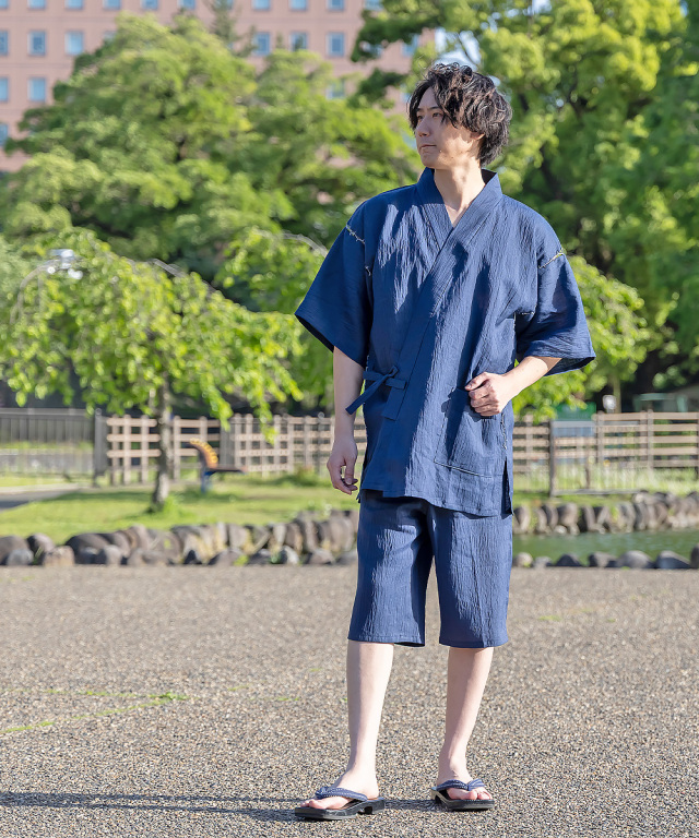 近江麻ちぢみ、日本伝統織物、紳士、メンズ、甚平、作務衣】 やわらかく