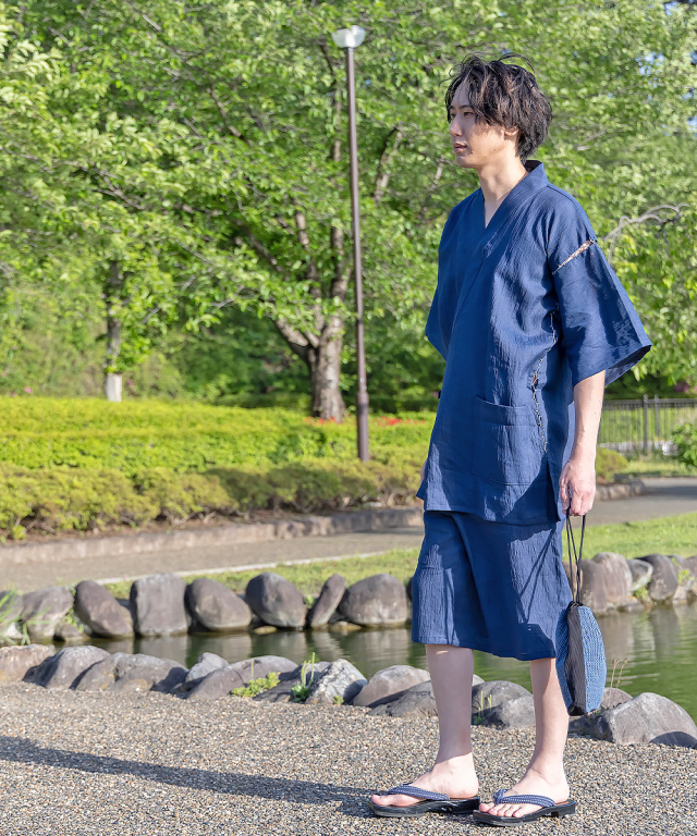 近江ちぢみ本麻甚平 No.1 濃紺 | 作務衣・甚平通販 和粋庵