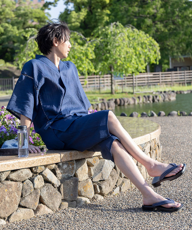 近江ちぢみ本麻甚平 No.1 濃紺 | 作務衣・甚平通販 和粋庵