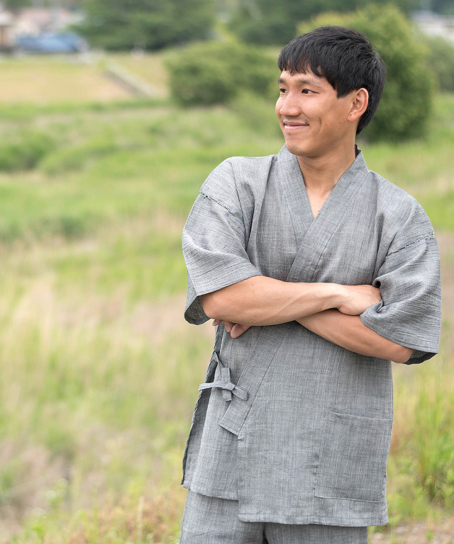 近江ちぢみ本麻甚平 No.2 グレー | 作務衣・甚平通販 和粋庵