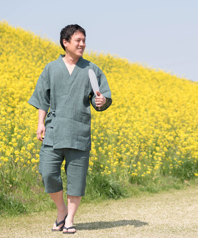 近江ちぢみ本麻甚平 No.5 グリーン | 作務衣・甚平通販 和粋庵