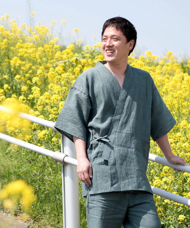 近江ちぢみ本麻甚平 （おうみちぢみほんあさじんべい） グリーン | 作