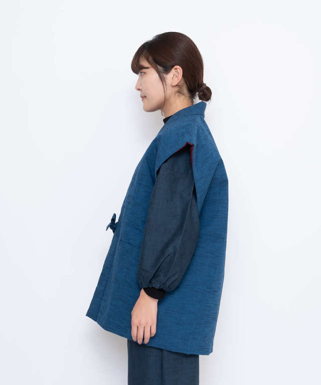 女性紬織袖無し綿入袢天