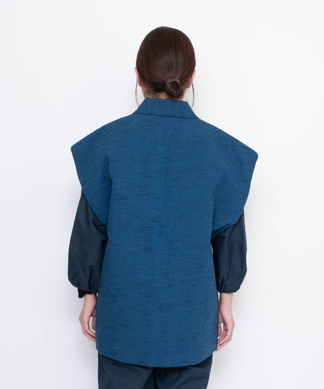 女性紬織袖無し綿入袢天