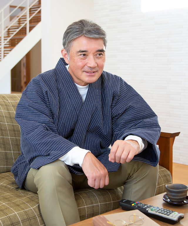 刺子織作務衣式綿入袢天 No.1 濃紺-スペック斑（むら）染め 【和粋庵】