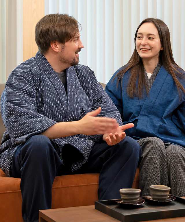 刺子織作務衣式綿入袢天