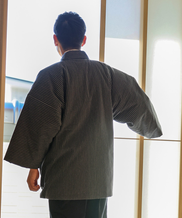 刺子織作務衣式袢天
