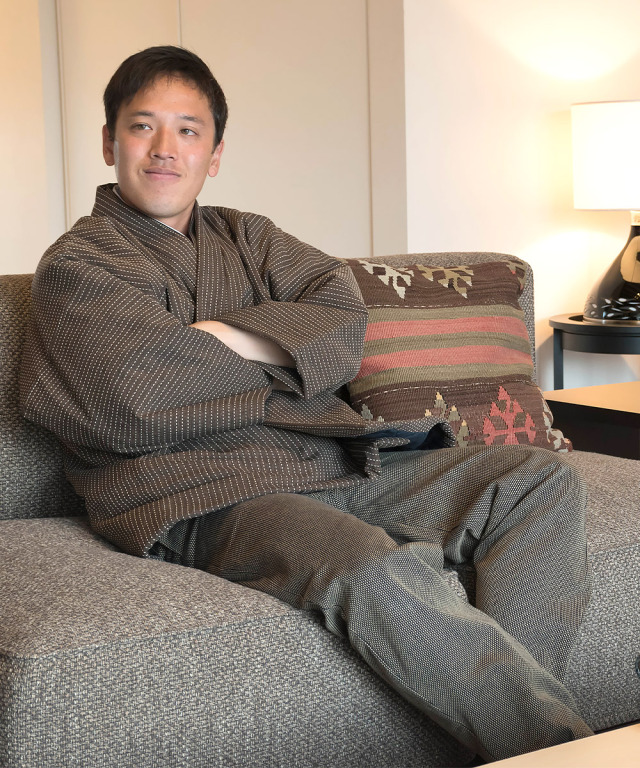 2035 刺子織作務衣式綿入袢天