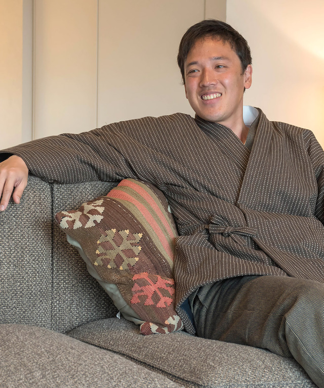 2035 刺子織作務衣式綿入袢天