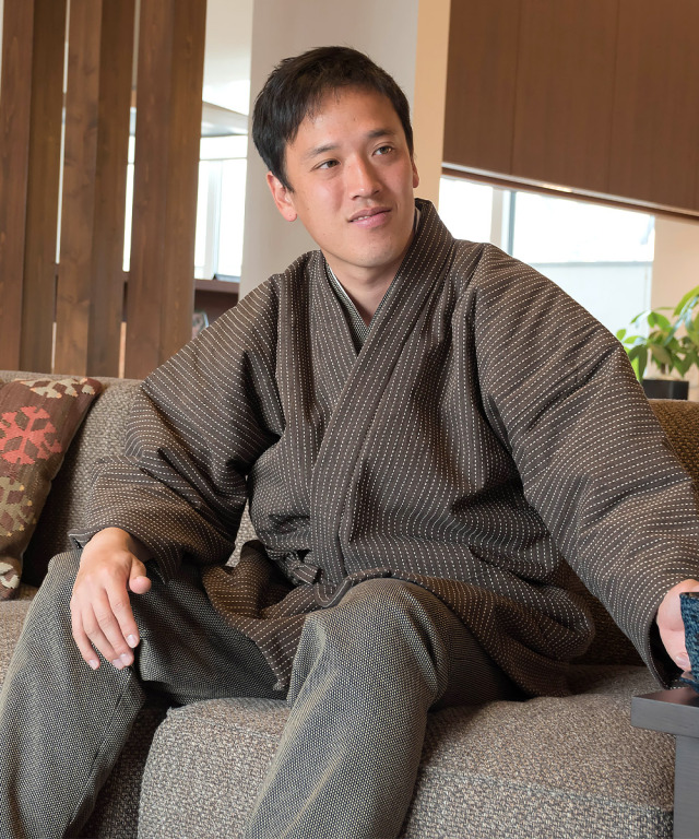 2035 刺子織作務衣式綿入袢天