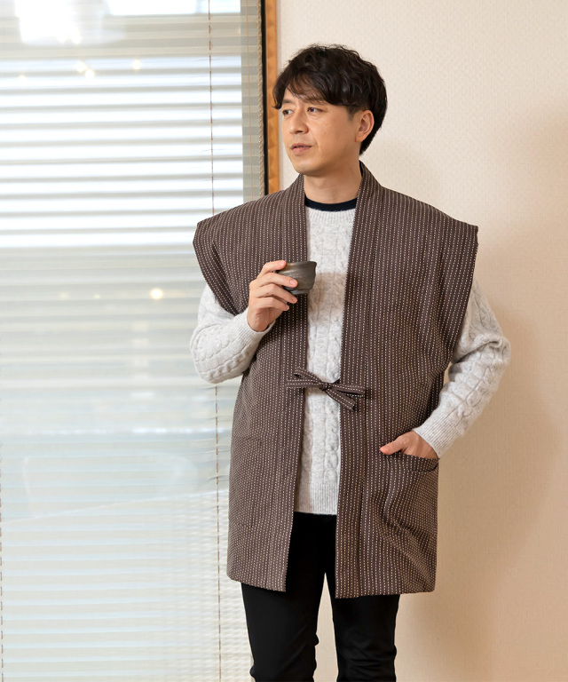 刺子織綿入れ袖なし袢天