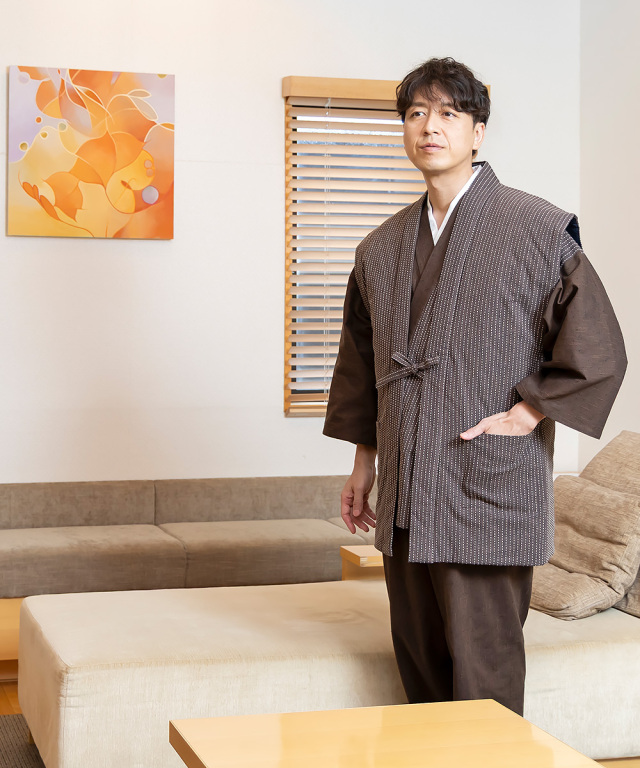 刺子織綿入れ袖なし袢天