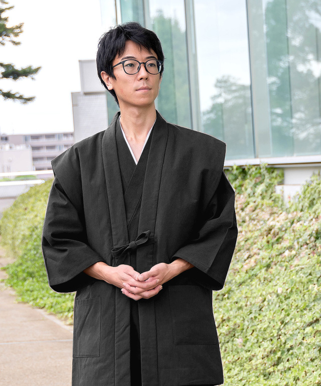 手紡ぎ風・遠州織袖無し綿入袢天