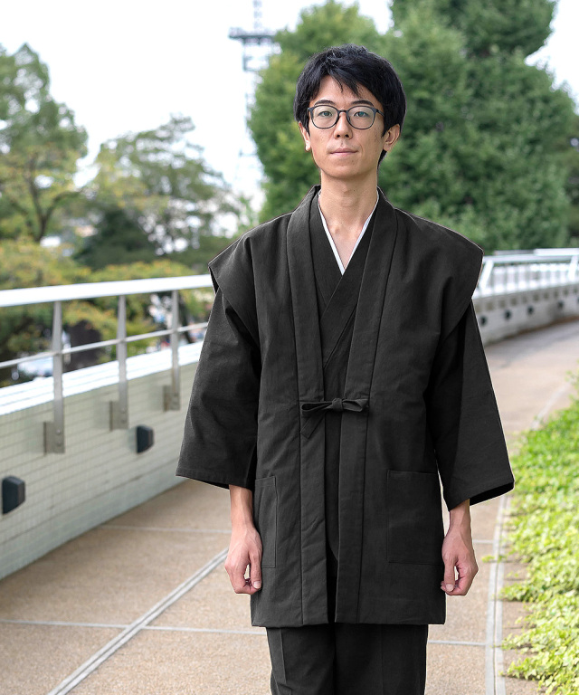 手紡ぎ風・遠州織袖無し綿入袢天