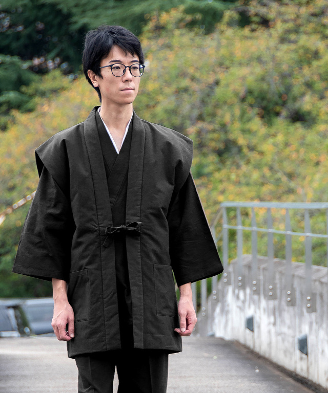 手紡ぎ風・遠州織袖無し綿入袢天