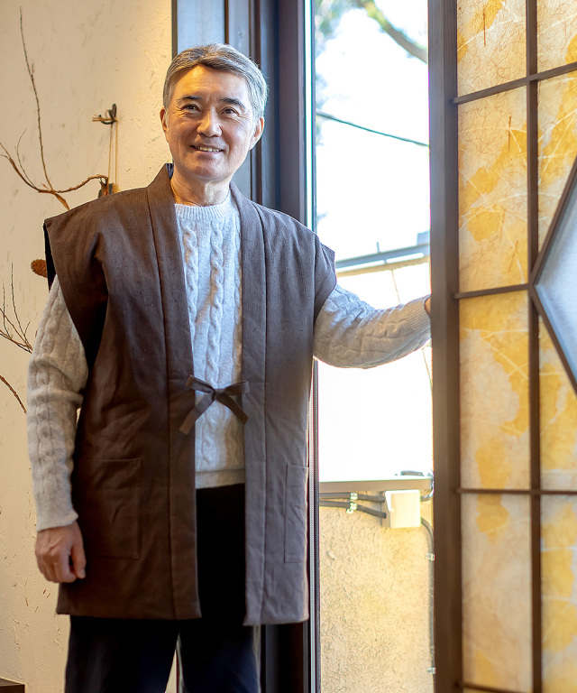 たてスラブ袖無し綿入袢天