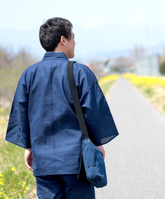 綿麻シジラ作務衣 （めんあさしじらさむえ） 濃紺 (M-LL) | 作務衣