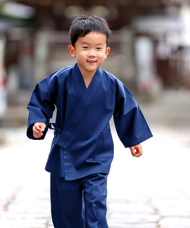 綾織子供用作務衣 1番色 紺 | 作務衣・甚平通販 和粋庵