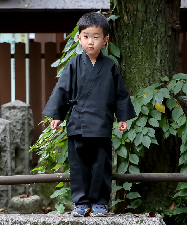 綾織子供用作務衣 6番色 黒 | 作務衣・甚平通販 和粋庵