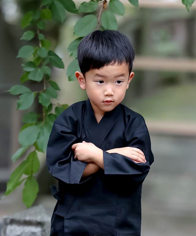 綾織子供用作務衣 6番色 黒 | 作務衣・甚平通販 和粋庵