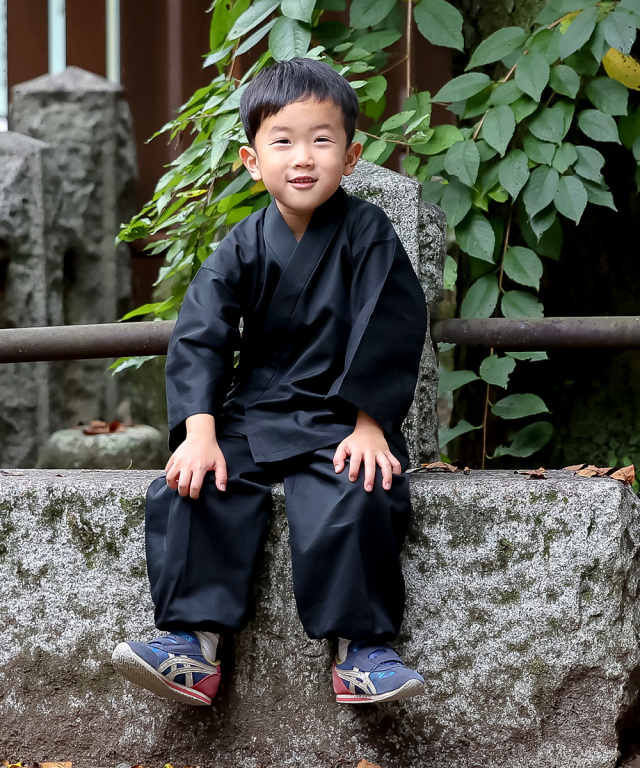 綾織子供用作務衣 6番色 黒 | 作務衣・甚平通販 和粋庵