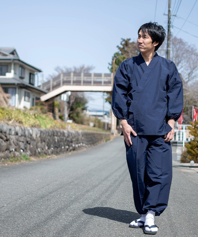 袖・裾ゴム式 撥水高機能作務衣 No.1 濃紺 | 作務衣・甚平通販 和粋庵
