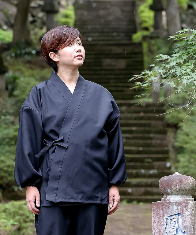 女性用ストレッチツイル作務衣［聖］ No.3 黒 ｜ 作務衣・甚平