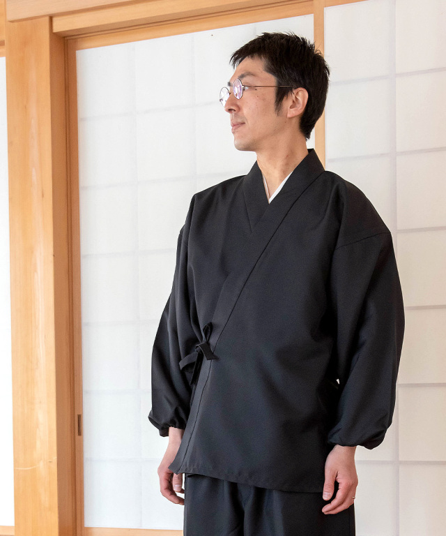 ストレッチツイル作務衣 No.4 黒 | 作務衣・甚平通販 和粋庵