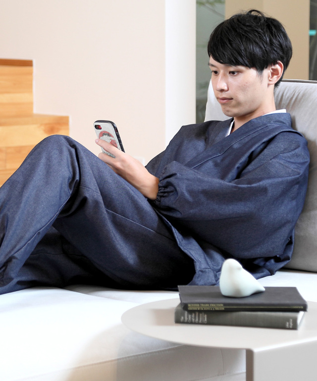 抗ウイルス・デニム綿入れ作務衣