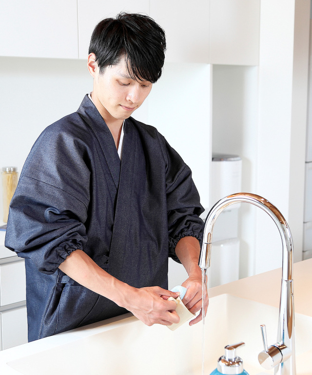 抗ウイルス・デニム綿入れ作務衣