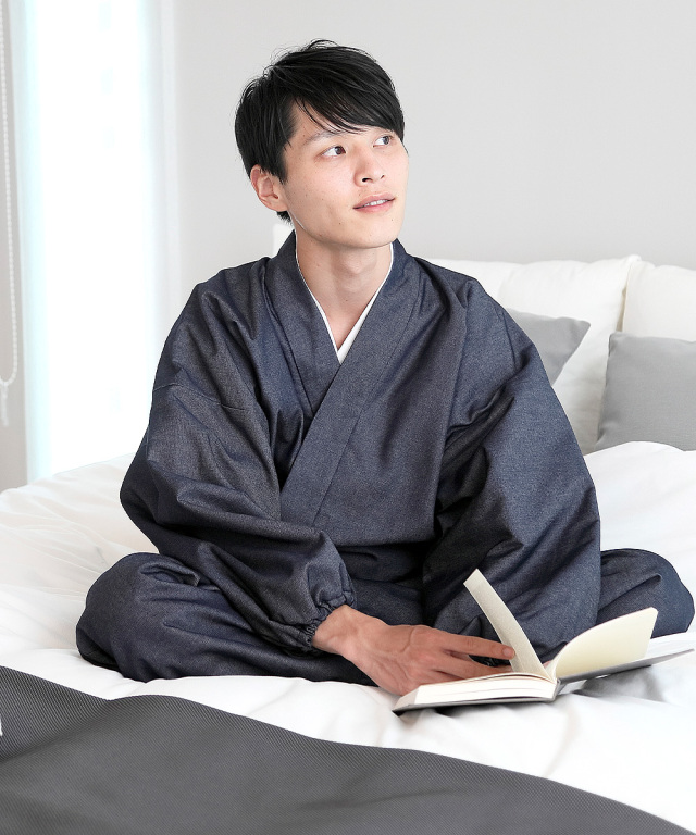 抗ウイルス・デニム綿入れ作務衣