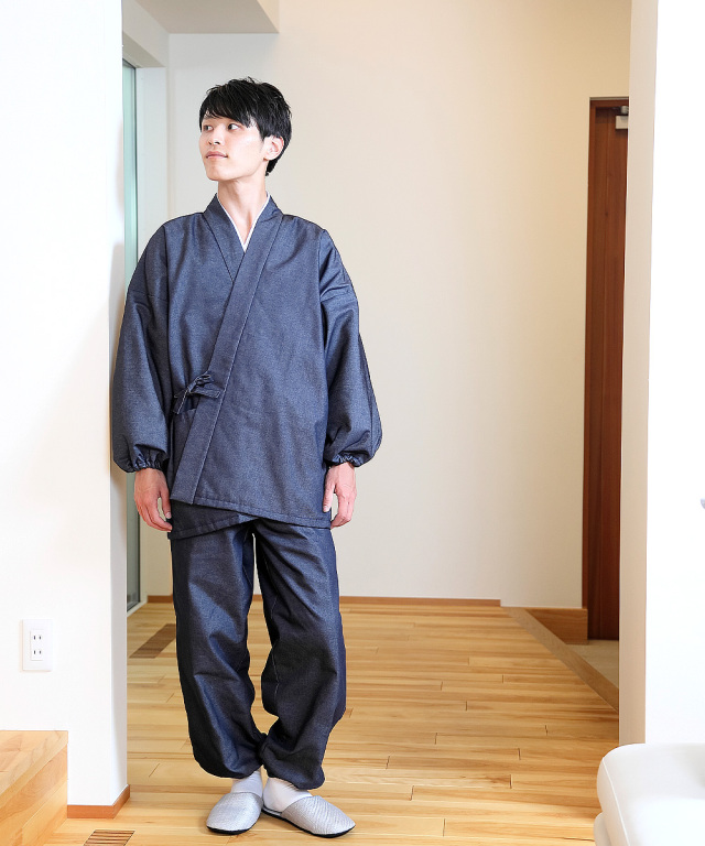 抗ウイルス・デニム綿入れ作務衣