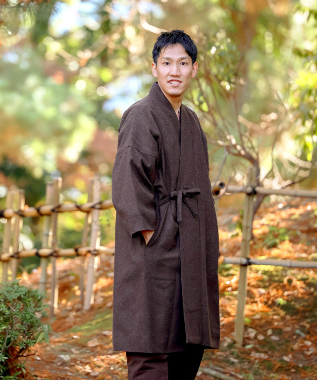 和粋庵】作務衣コート＜ウール＞ No.3 茶【日本製】