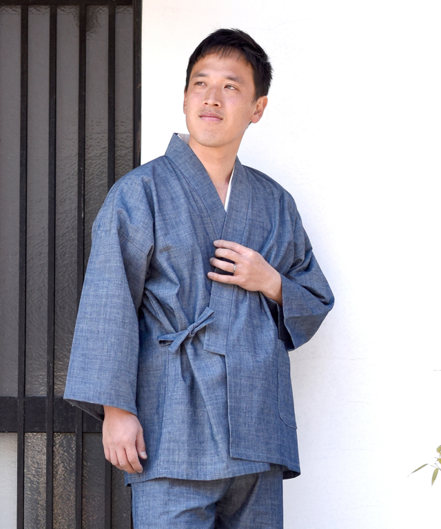 新品　人気完売品　バボラ　大きいサイズ　O デニム風ジャケット　15400円 5085 カイハラデニム・シャンブレー作務衣 No.1 紺