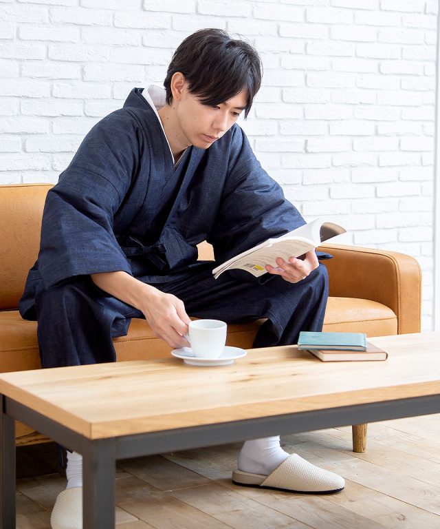 カイハラデニム・ピマ綿綿入袢天