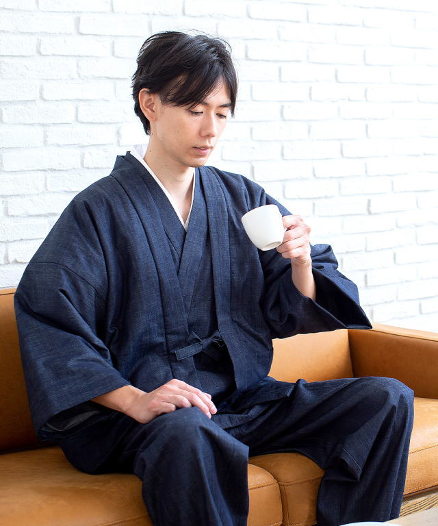 カイハラデニム・ピマ綿綿入袢天