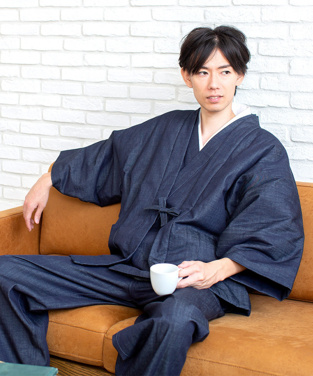 カイハラデニム・ピマ綿綿入袢天