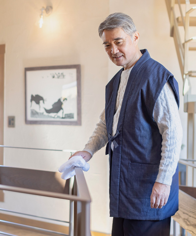 カイハラデニム・ピマ綿袖無し綿入袢天