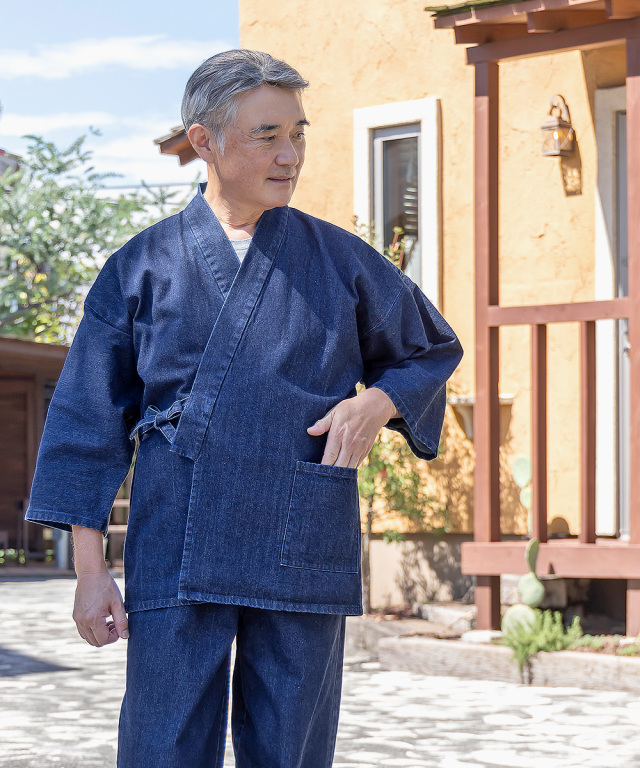 カイハラデニム・11オンス バイオウォッシュ作務衣 [改] No.1 濃紺(M