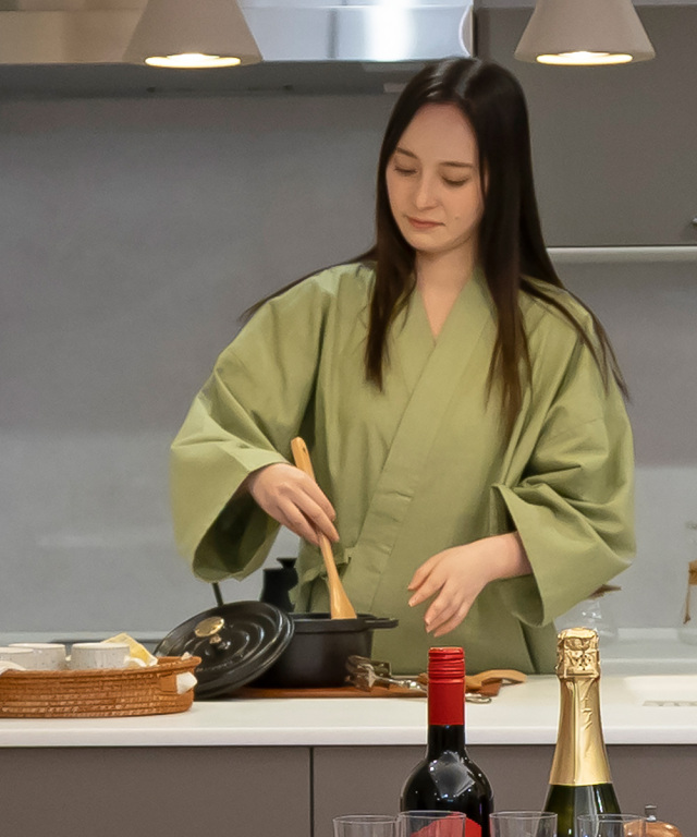 絣紬作務衣＜7番色 浅緑＞【和粋庵】（かすりつむぎさむえ） | 作務衣