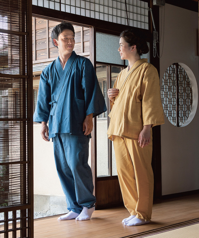 絣紬作務衣＜9番色 明紺＞【和粋庵】（かすりつむぎさむえ） | 作務衣