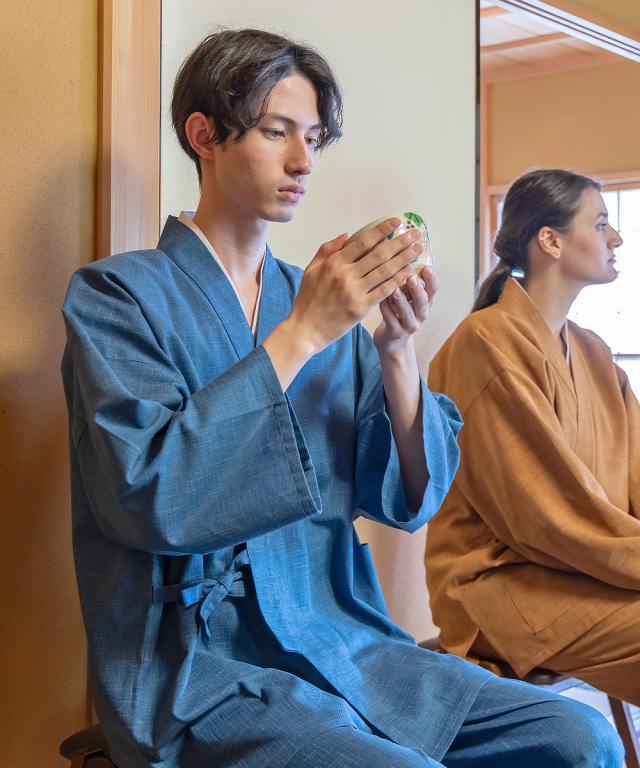 絣紬作務衣