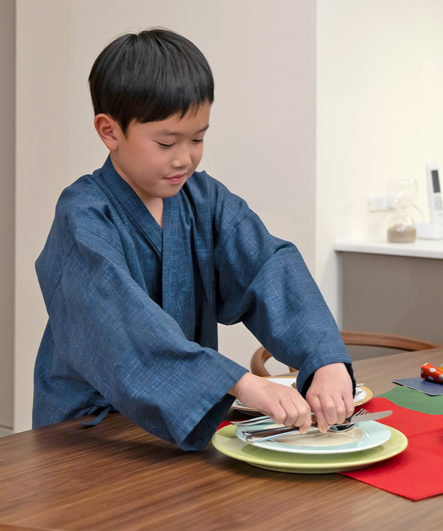 子供用絣紬作務衣