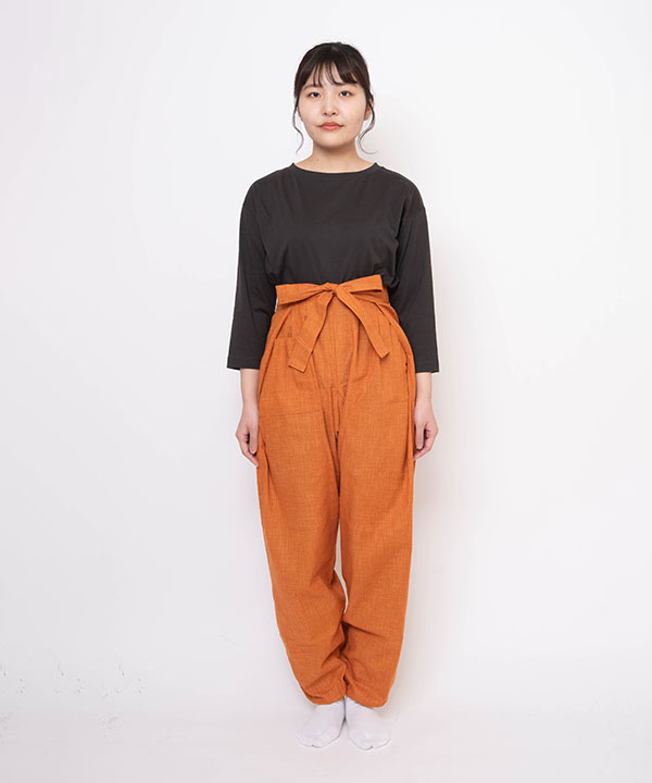 絣紬袴式本もんぺ No.16 オレンジ