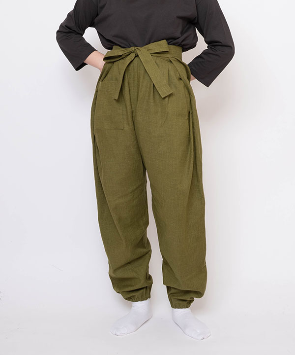 絣紬袴式本もんぺ No.6 抹茶