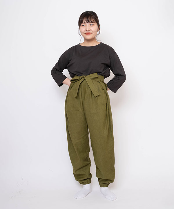絣紬袴式本もんぺ No.6 抹茶
